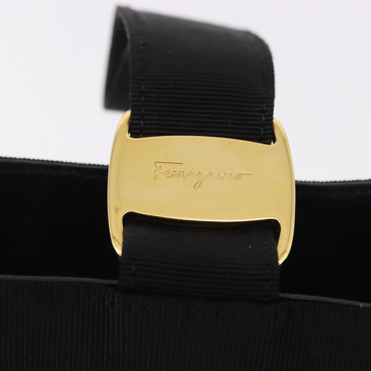 Salvatore Ferragamo Hand Bag Canvas Black Gold Auth bs36090A