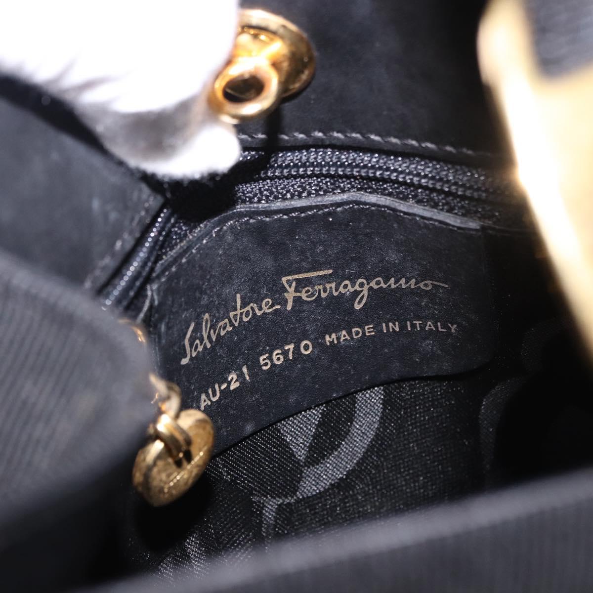 Salvatore Ferragamo Hand Bag Canvas Black Gold Auth bs36090A