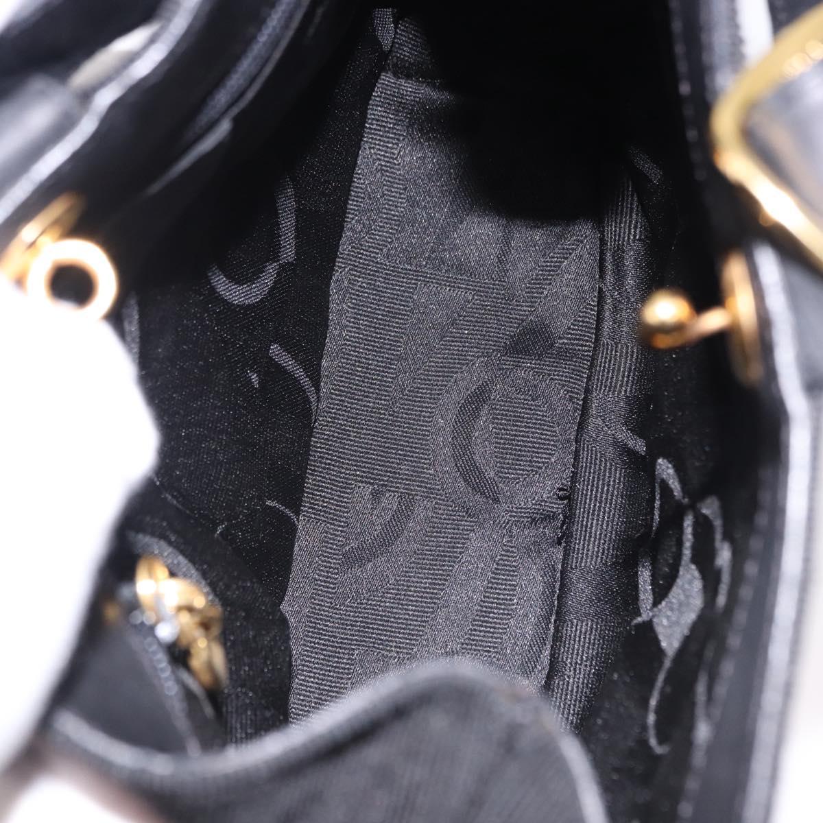 Salvatore Ferragamo Hand Bag Canvas Black Gold Auth bs36090A