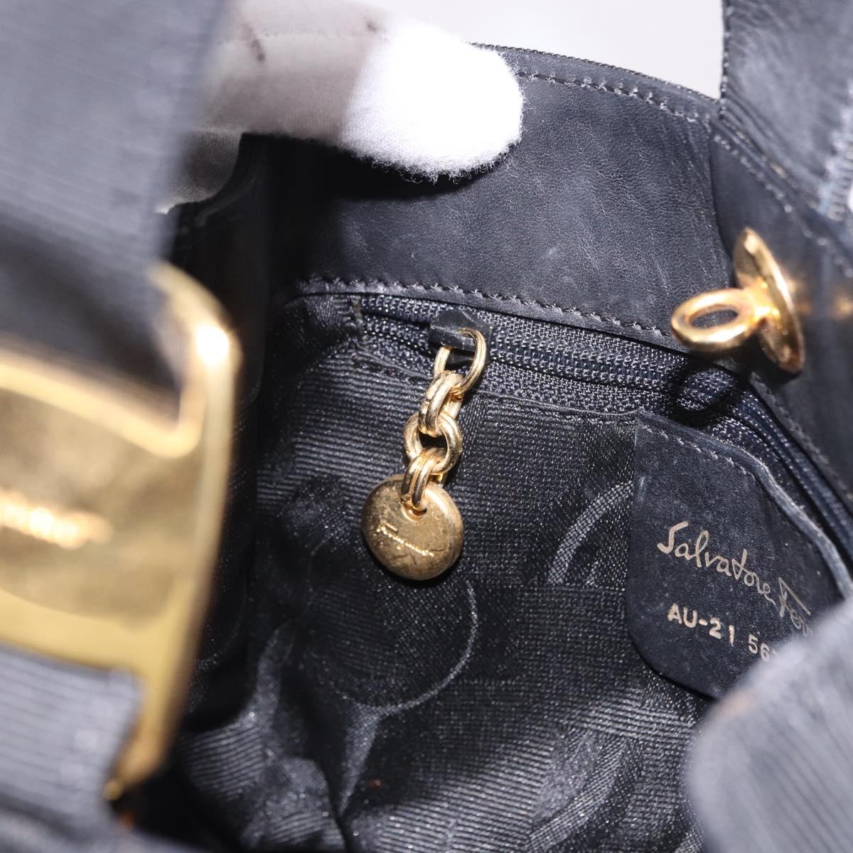Salvatore Ferragamo Hand Bag Canvas Black Gold Auth bs36090A