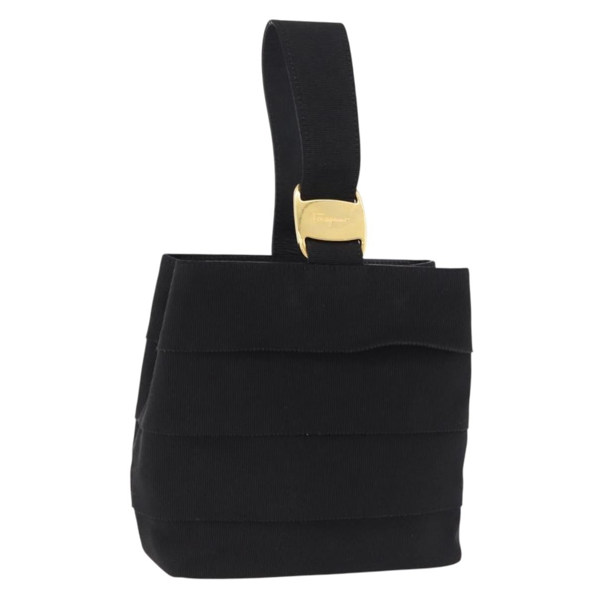 Salvatore Ferragamo Hand Bag Canvas Black Gold Auth bs36090A