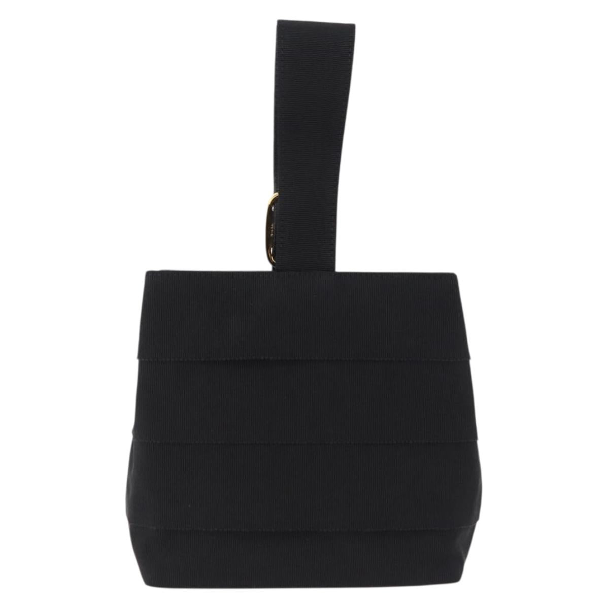 Salvatore Ferragamo Hand Bag Canvas Black Gold Auth bs36090A