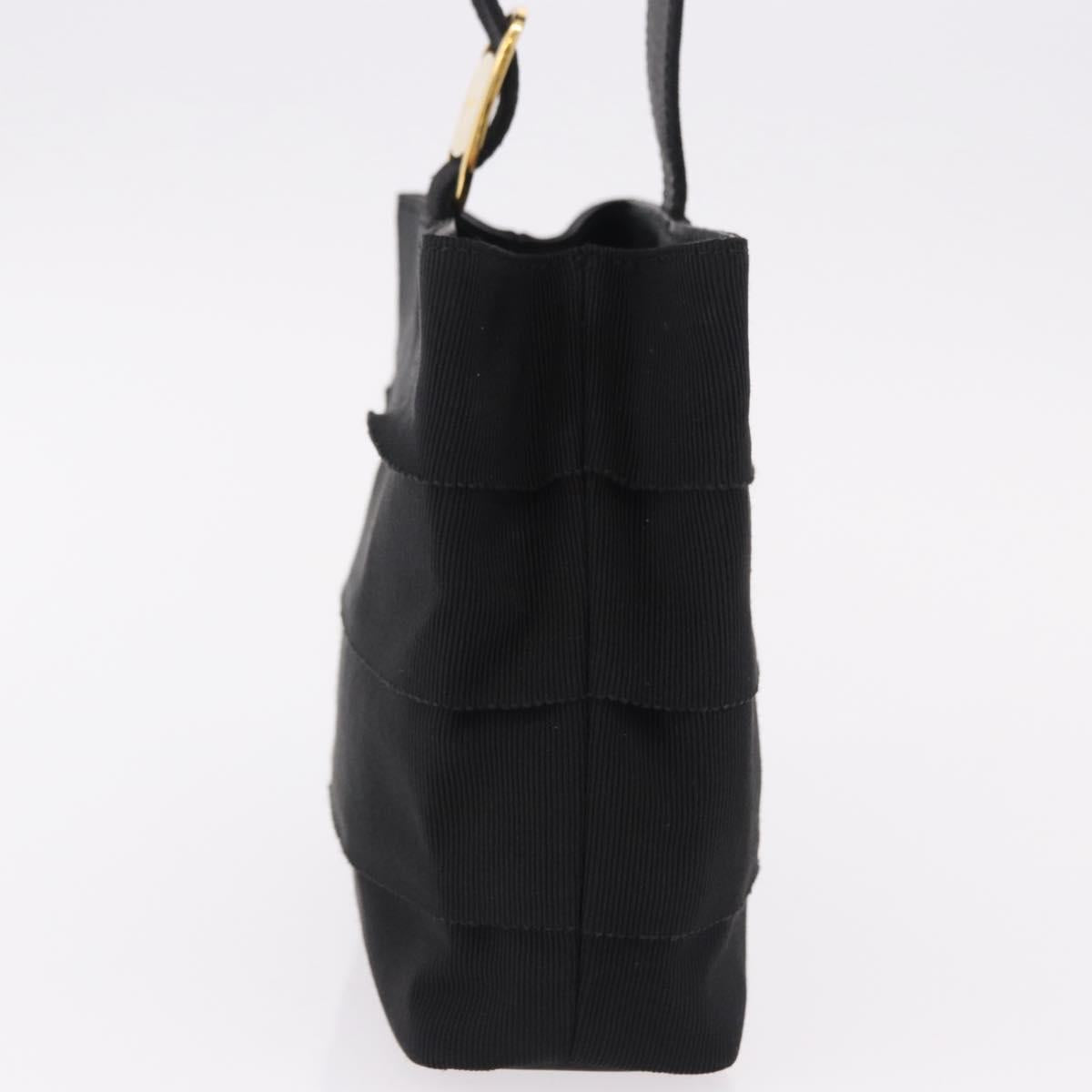 Salvatore Ferragamo Hand Bag Canvas Black Gold Auth bs36090A