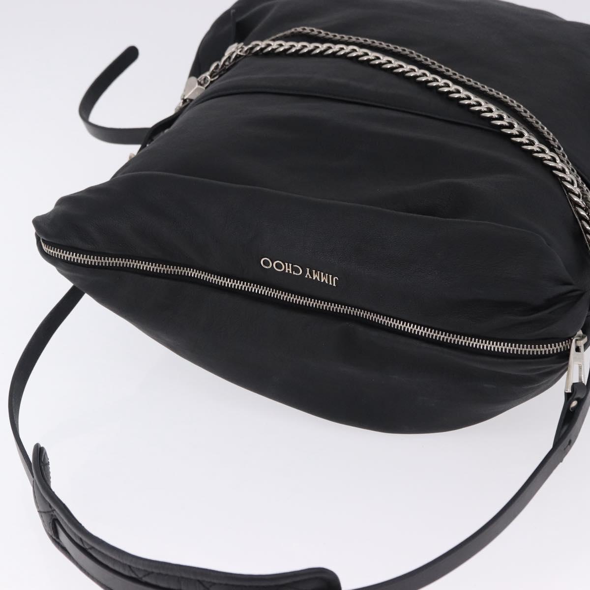 Jimmy Choo Shoulder Bag Leather Black Silver Auth bs36091A