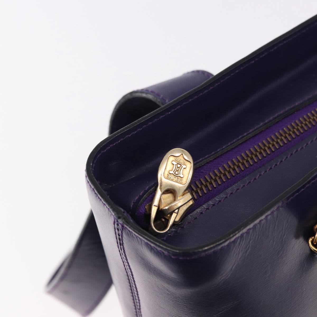 CELINE Circle Shoulder Bag Leather Purple Gold Auth bs36092A