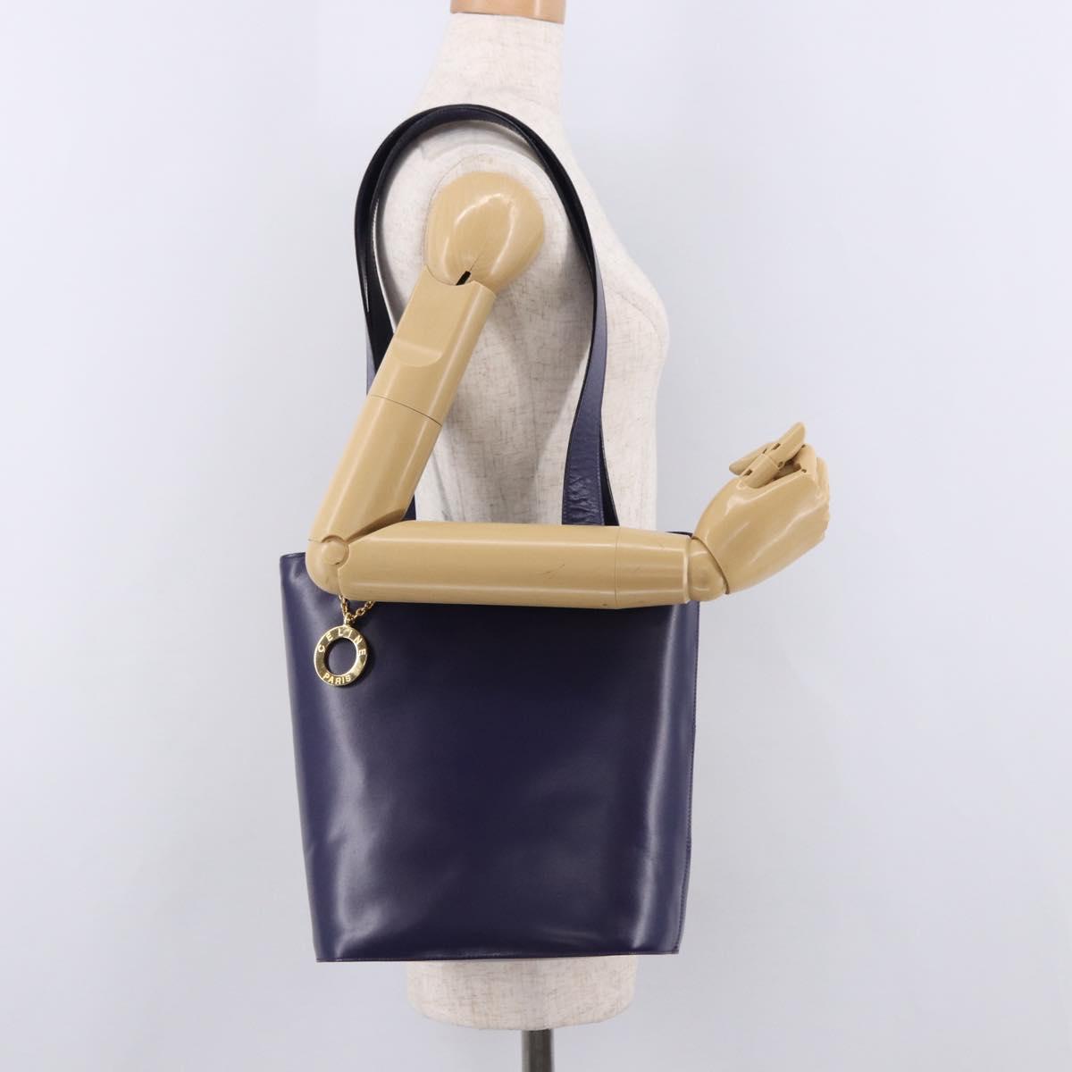 CELINE Circle Shoulder Bag Leather Purple Gold Auth bs36092A