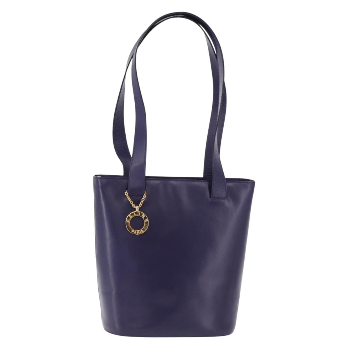 CELINE Circle Shoulder Bag Leather Purple Gold Auth bs36092A