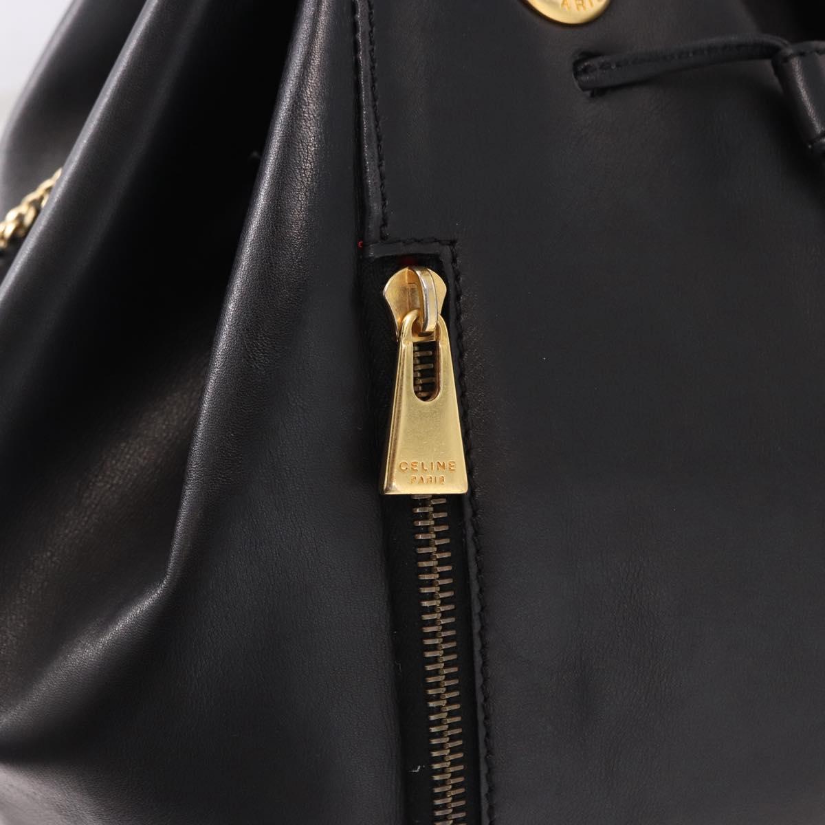 CELINE Hand Bag Leather Black Gold Auth bs36094V