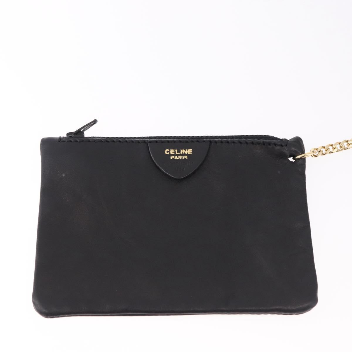 CELINE Hand Bag Leather Black Gold Auth bs36094V