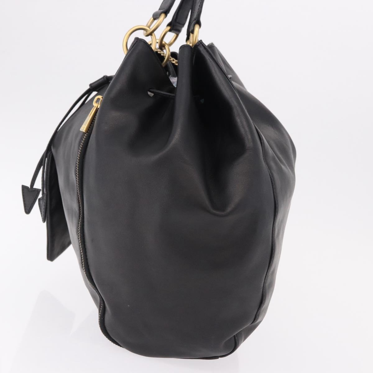 CELINE Hand Bag Leather Black Gold Auth bs36094V