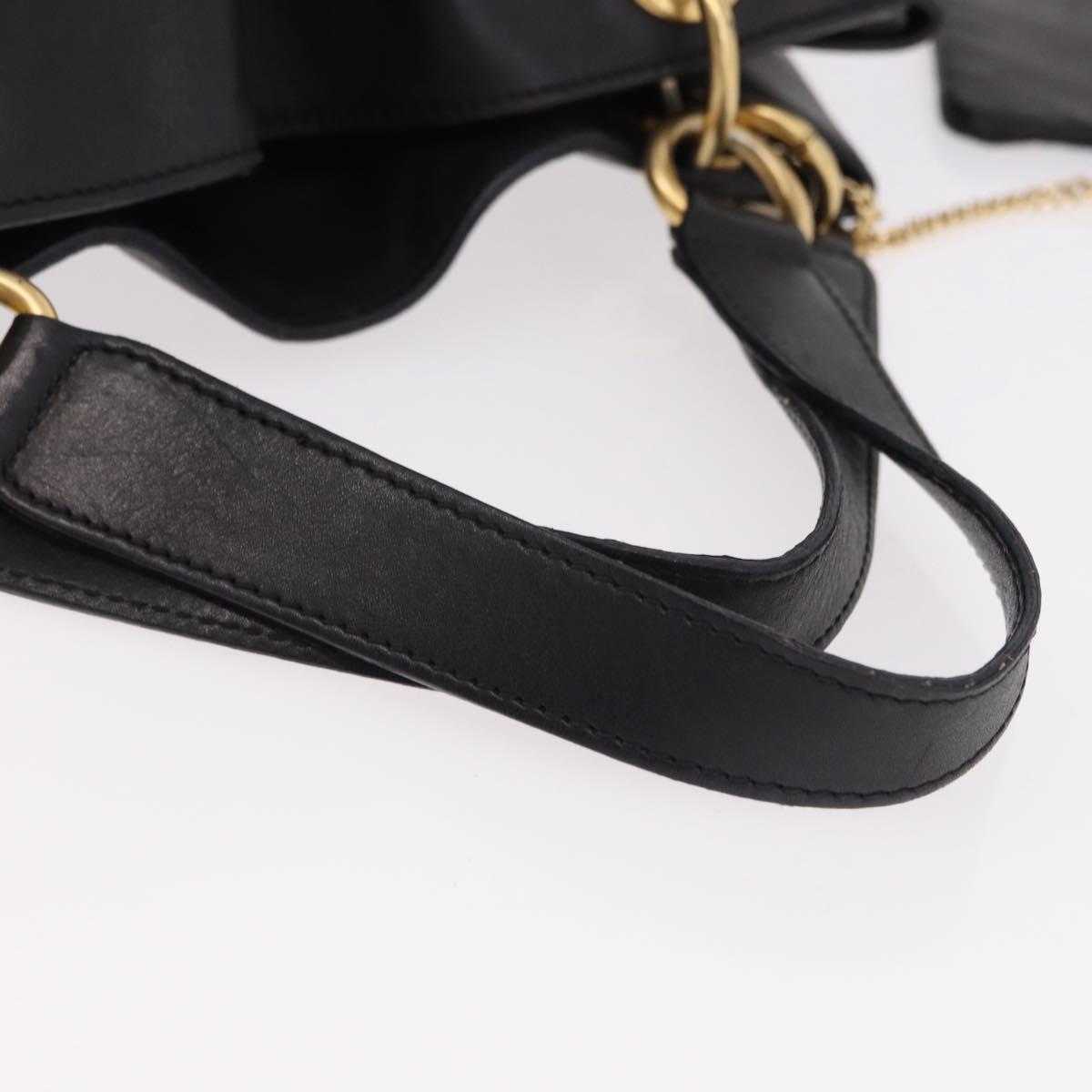 CELINE Hand Bag Leather Black Gold Auth bs36094V