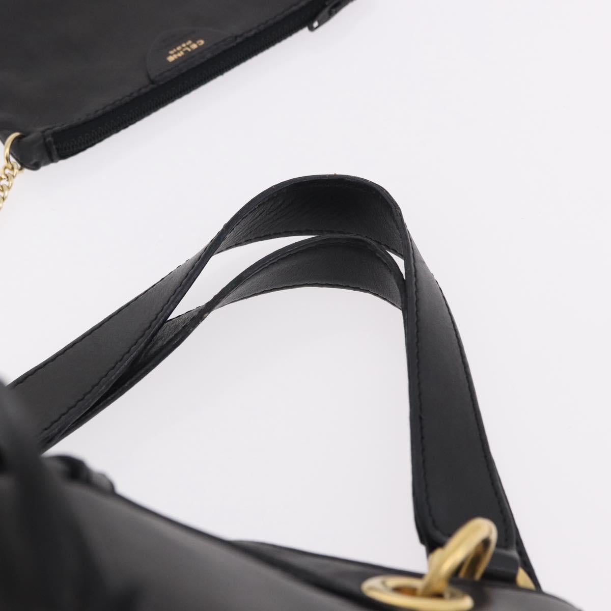 CELINE Hand Bag Leather Black Gold Auth bs36094V