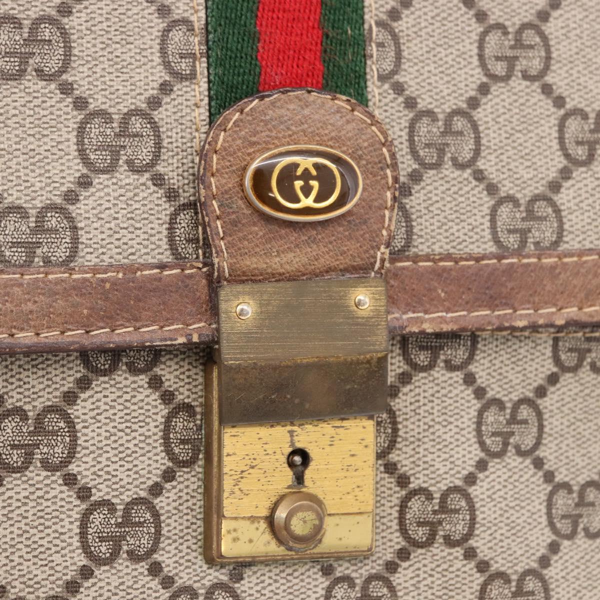 GUCCI GG Supreme Web Sherry Line Shoulder Bag PVC Beige Gold Auth bs36095