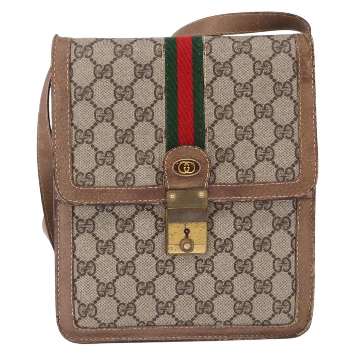GUCCI GG Supreme Web Sherry Line Shoulder Bag PVC Beige Gold Auth bs36095