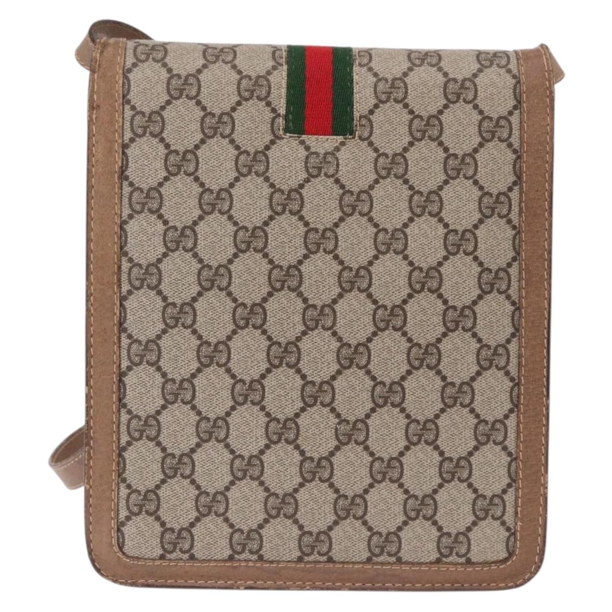 GUCCI GG Supreme Web Sherry Line Shoulder Bag PVC Beige Gold Auth bs36095