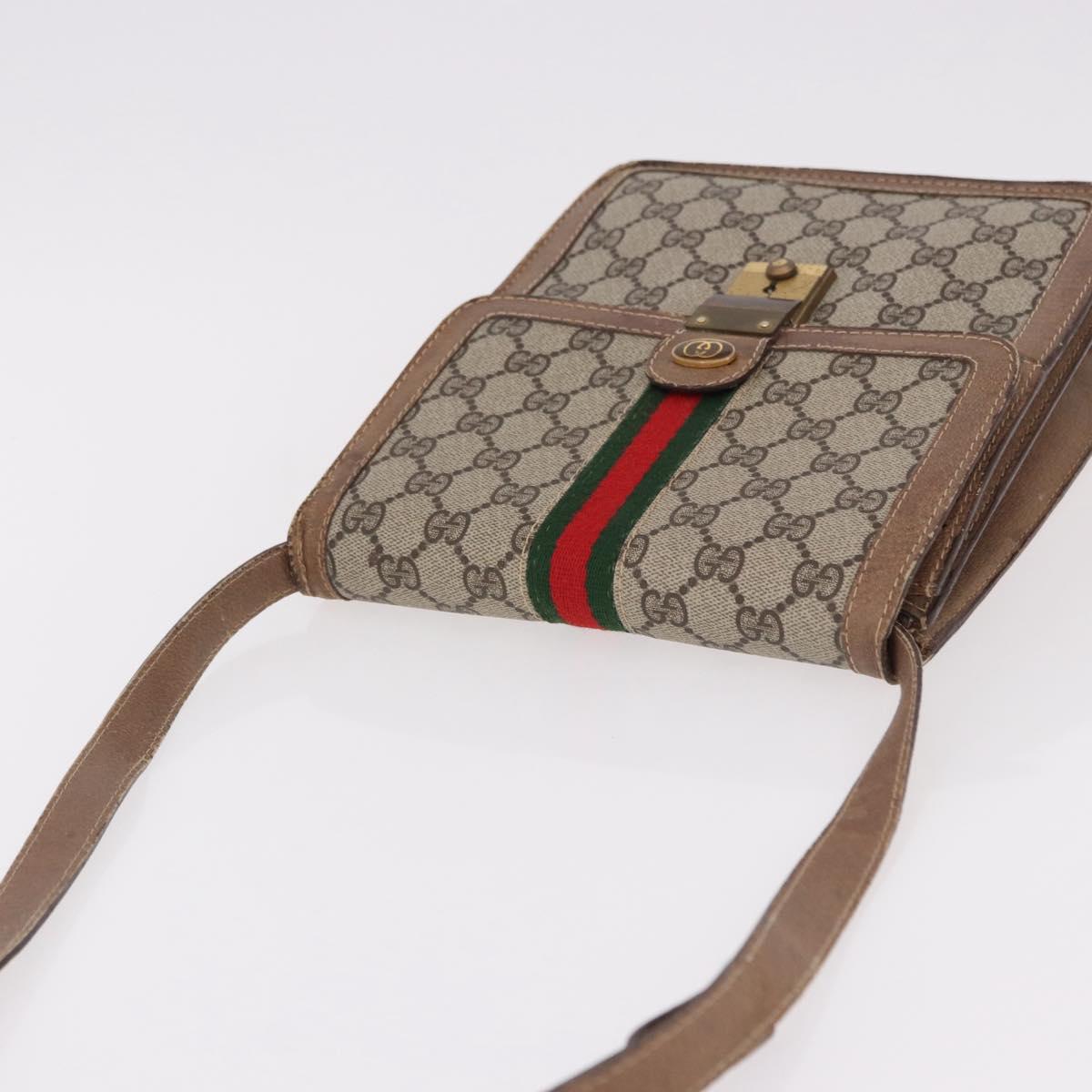 GUCCI GG Supreme Web Sherry Line Shoulder Bag PVC Beige Gold Auth bs36095