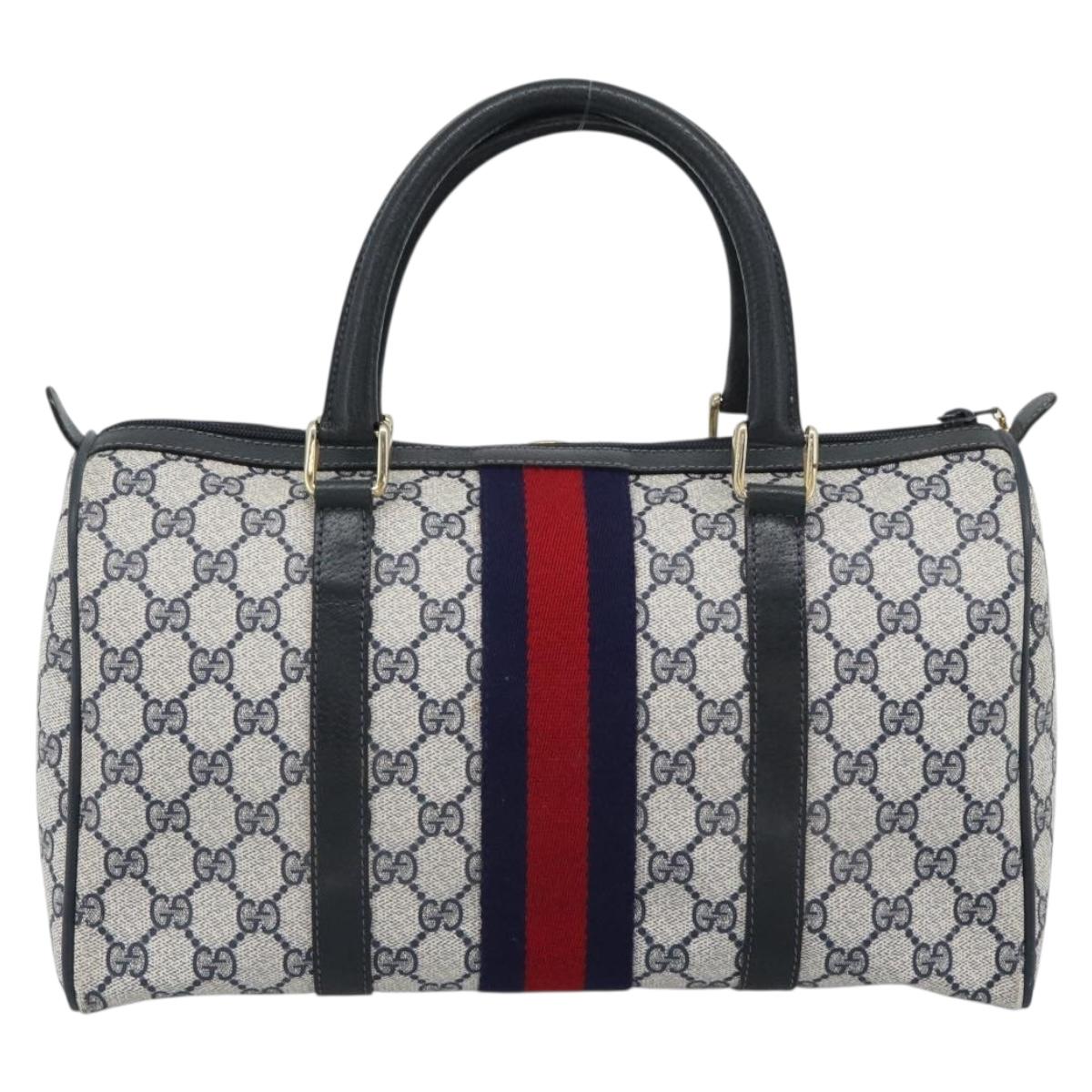 GUCCI GG Supreme Sherry Line Boston Bag PVC Navy Gold 012 3842 39 Auth bs36096