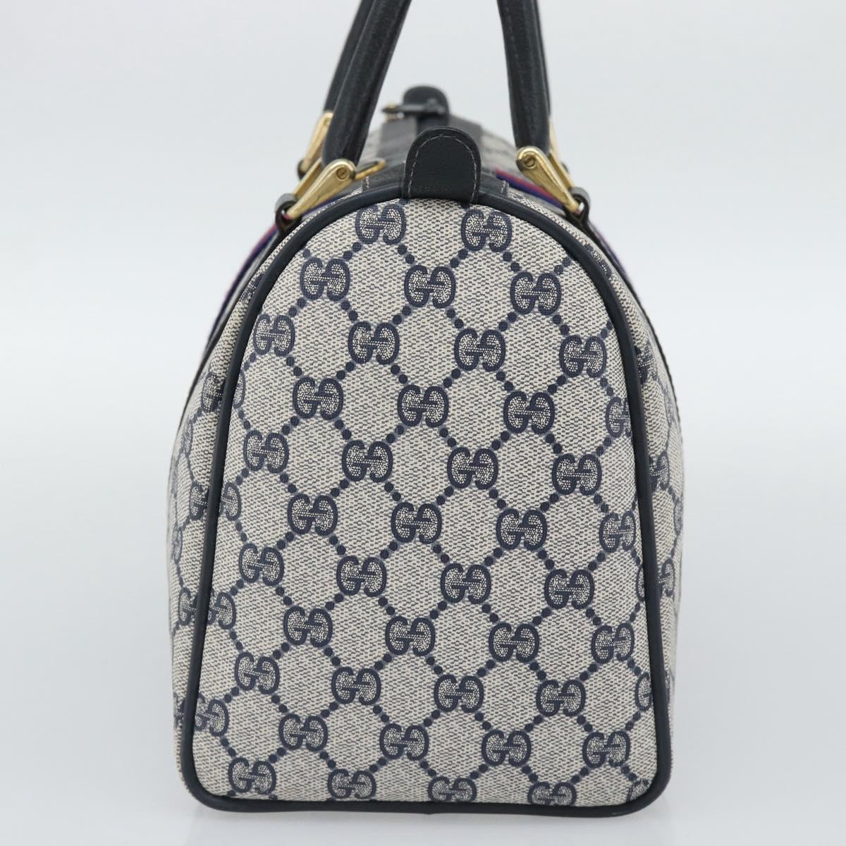 GUCCI GG Supreme Sherry Line Boston Bag PVC Navy Gold 012 3842 39 Auth bs36096