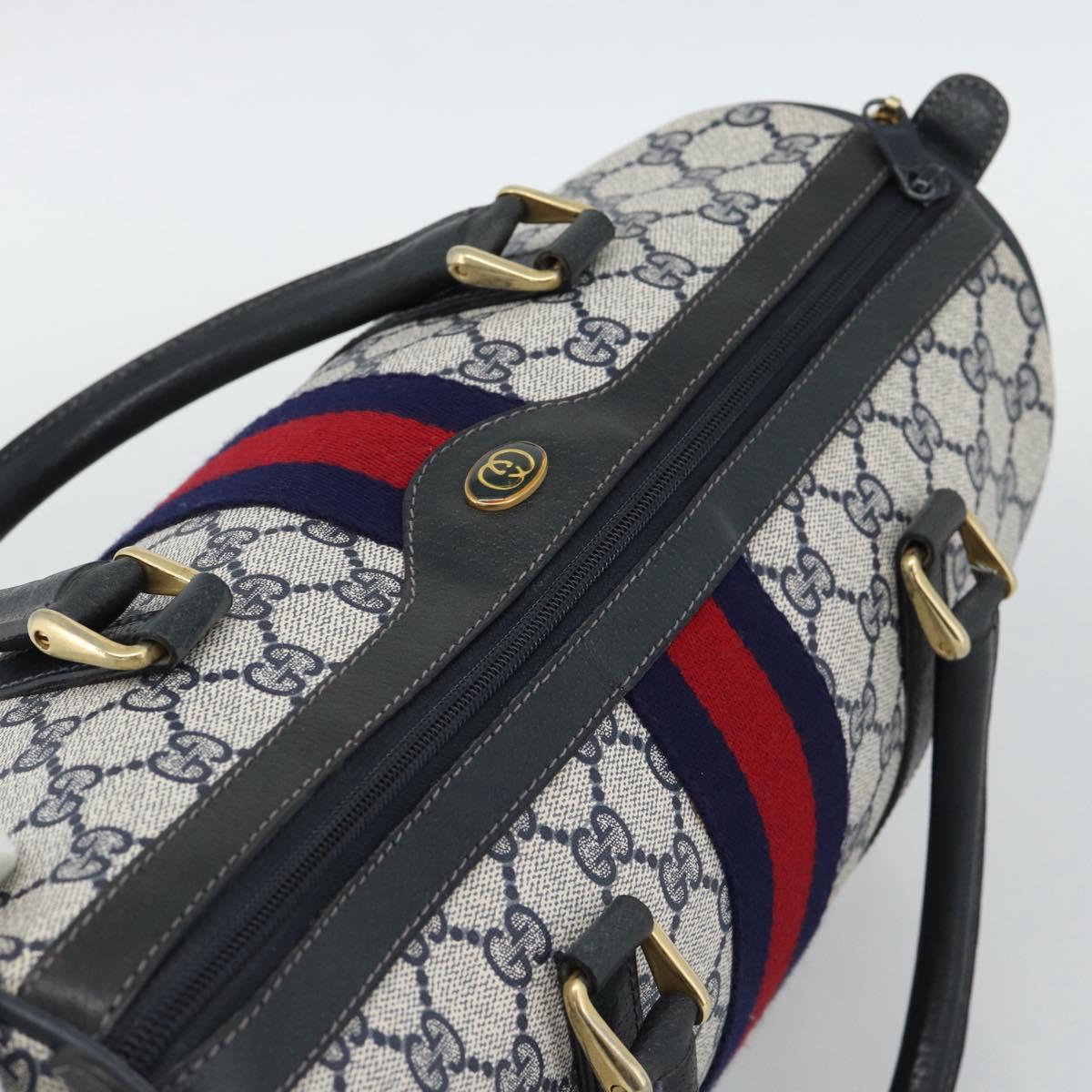 GUCCI GG Supreme Sherry Line Boston Bag PVC Navy Gold 012 3842 39 Auth bs36096