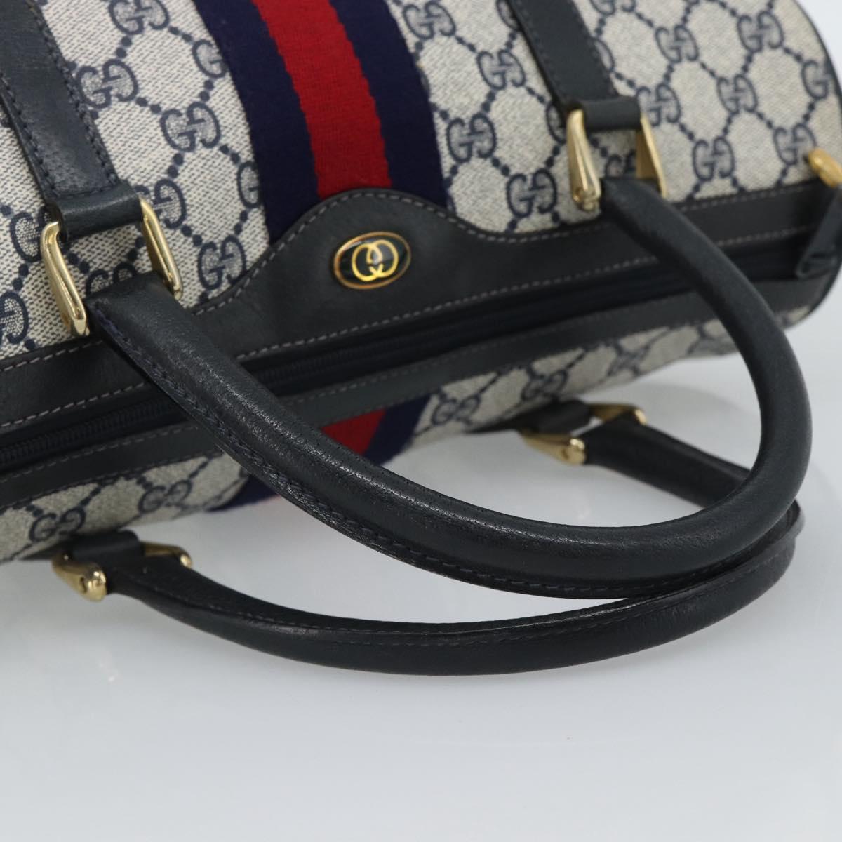 GUCCI GG Supreme Sherry Line Boston Bag PVC Navy Gold 012 3842 39 Auth bs36096