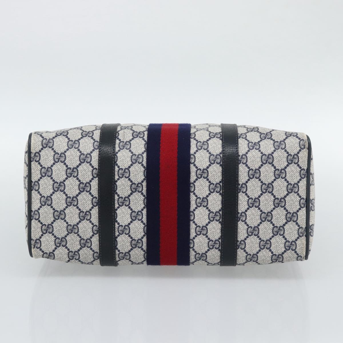 GUCCI GG Supreme Sherry Line Boston Bag PVC Navy Gold 012 3842 39 Auth bs36096