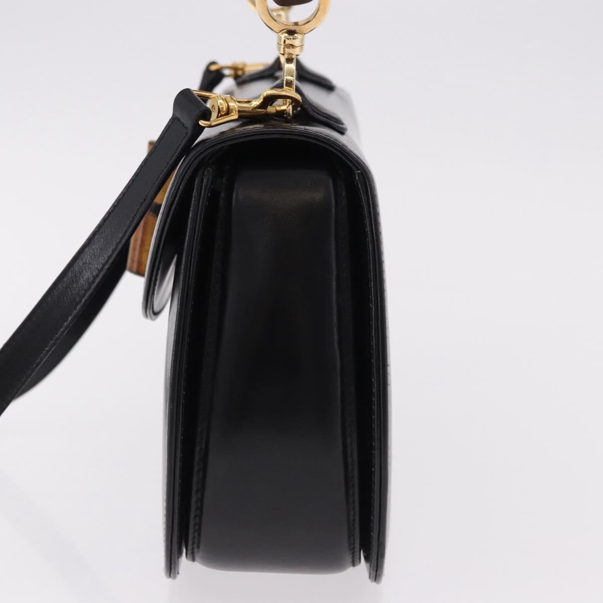 GUCCI Bamboo Hand Bag Leather 2way Black Gold 000 1364 0633 Auth bs36097V