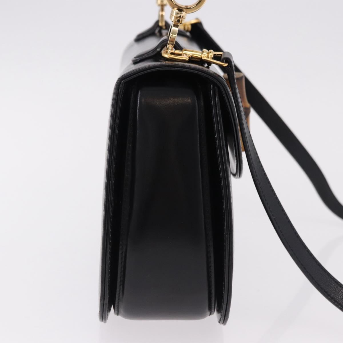 GUCCI Bamboo Hand Bag Leather 2way Black Gold 000 1364 0633 Auth bs36097V