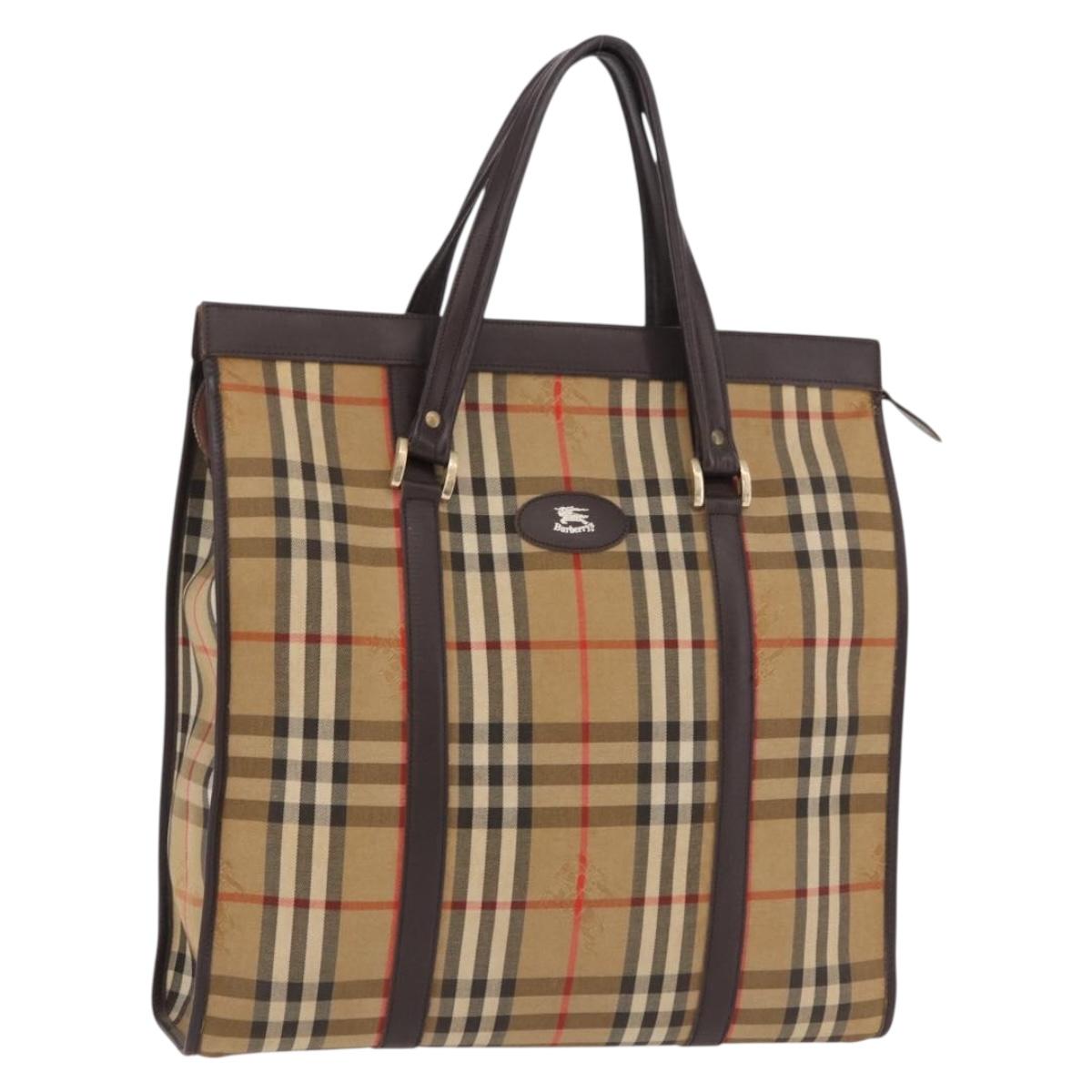 Burberrys Nova Check Tote Bag Canvas Beige Gold Auth bs36098