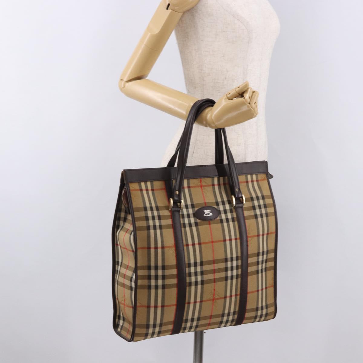 Burberrys Nova Check Tote Bag Canvas Beige Gold Auth bs36098