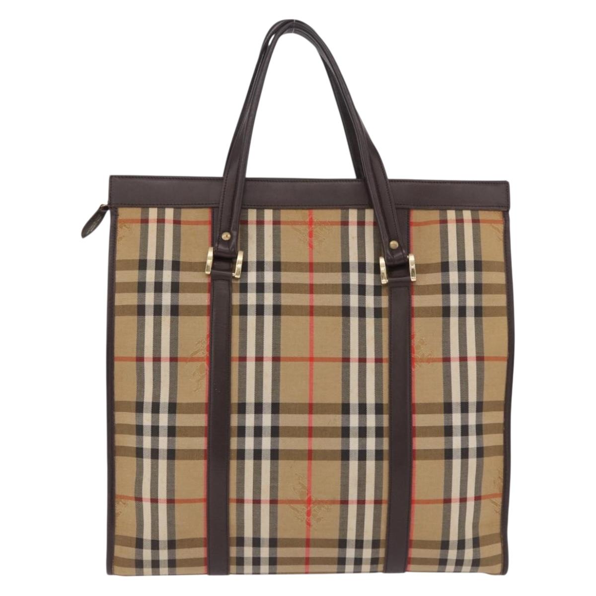Burberrys Nova Check Tote Bag Canvas Beige Gold Auth bs36098