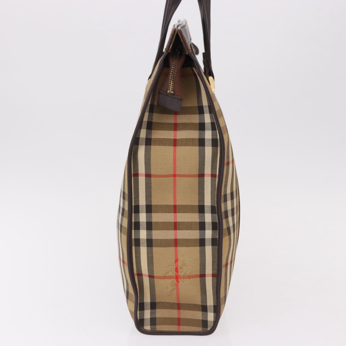 Burberrys Nova Check Tote Bag Canvas Beige Gold Auth bs36098