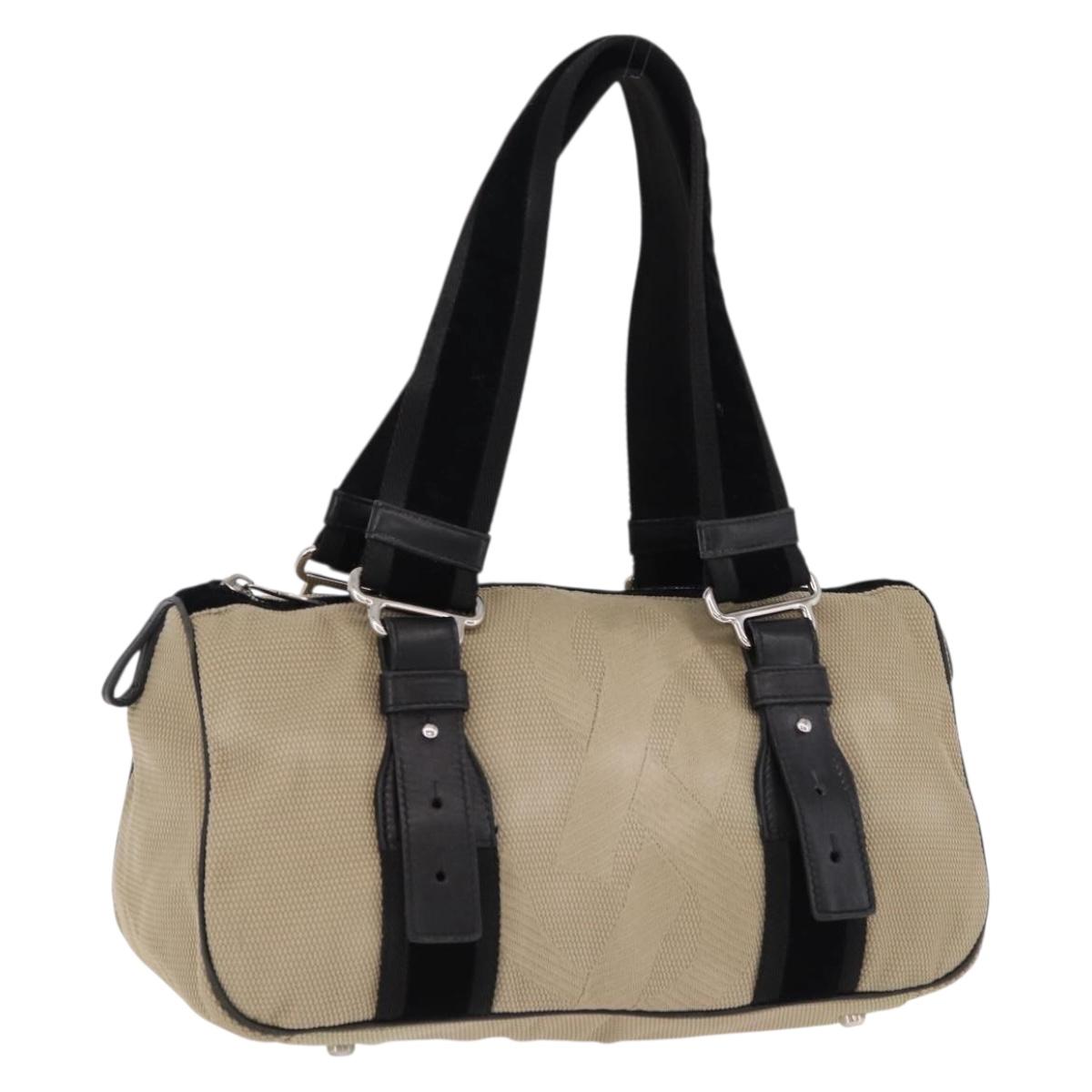 SAINT LAURENT Hand Bag Canvas Beige Silver Auth bs36099A