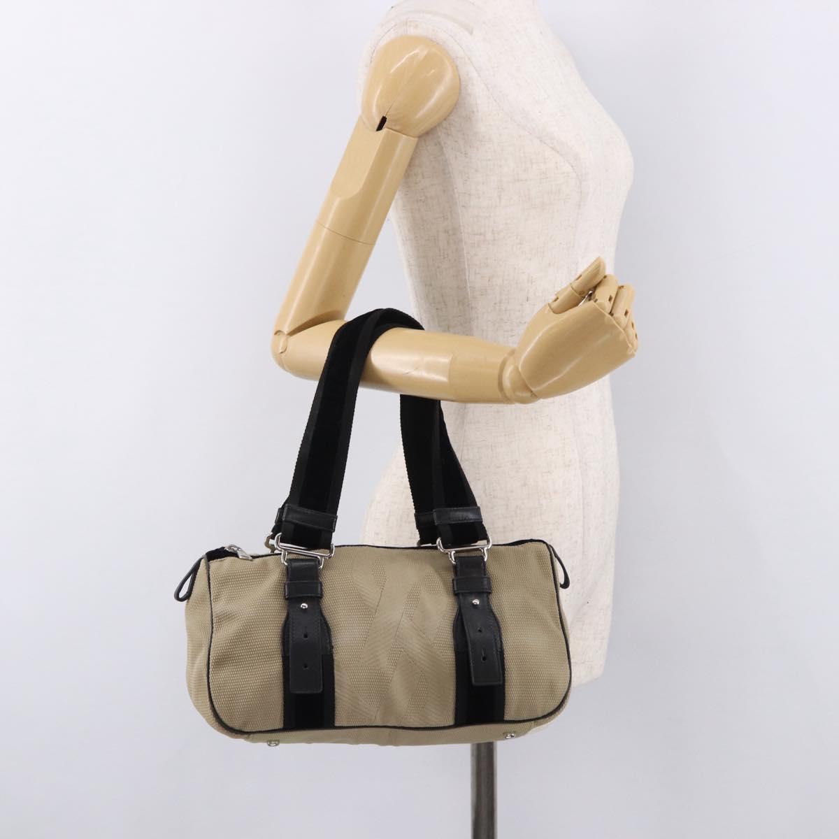 SAINT LAURENT Hand Bag Canvas Beige Silver Auth bs36099A