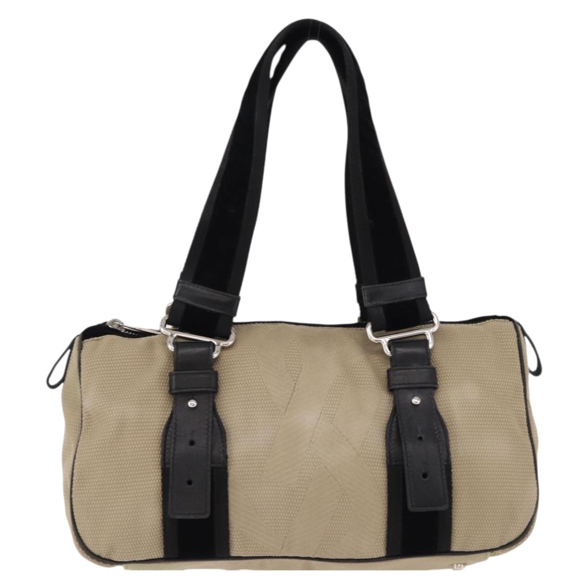 SAINT LAURENT Hand Bag Canvas Beige Silver Auth bs36099A