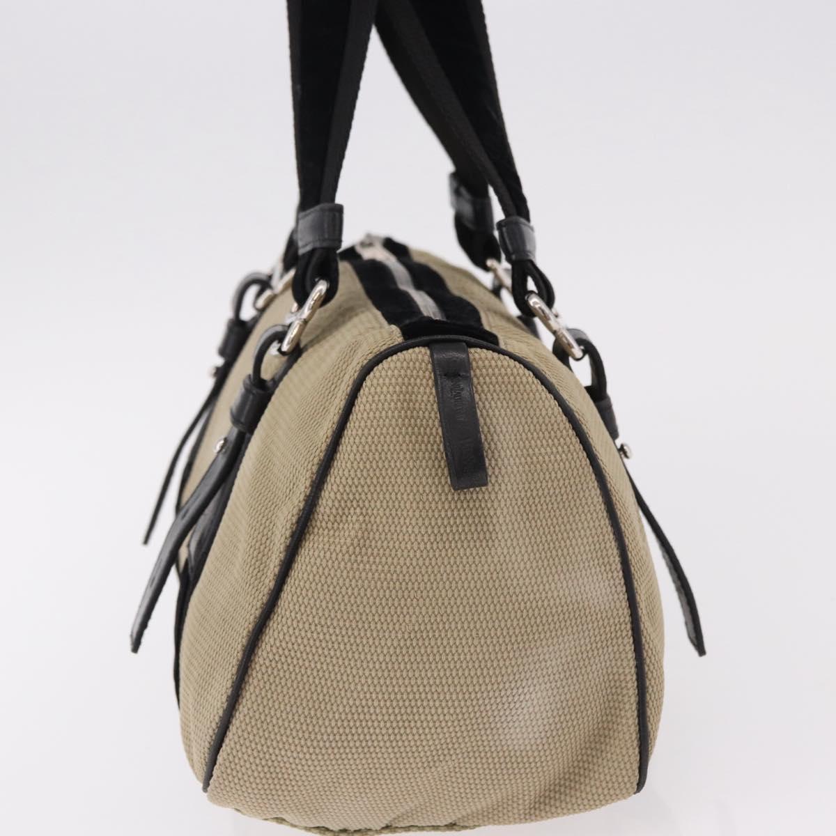 SAINT LAURENT Hand Bag Canvas Beige Silver Auth bs36099A