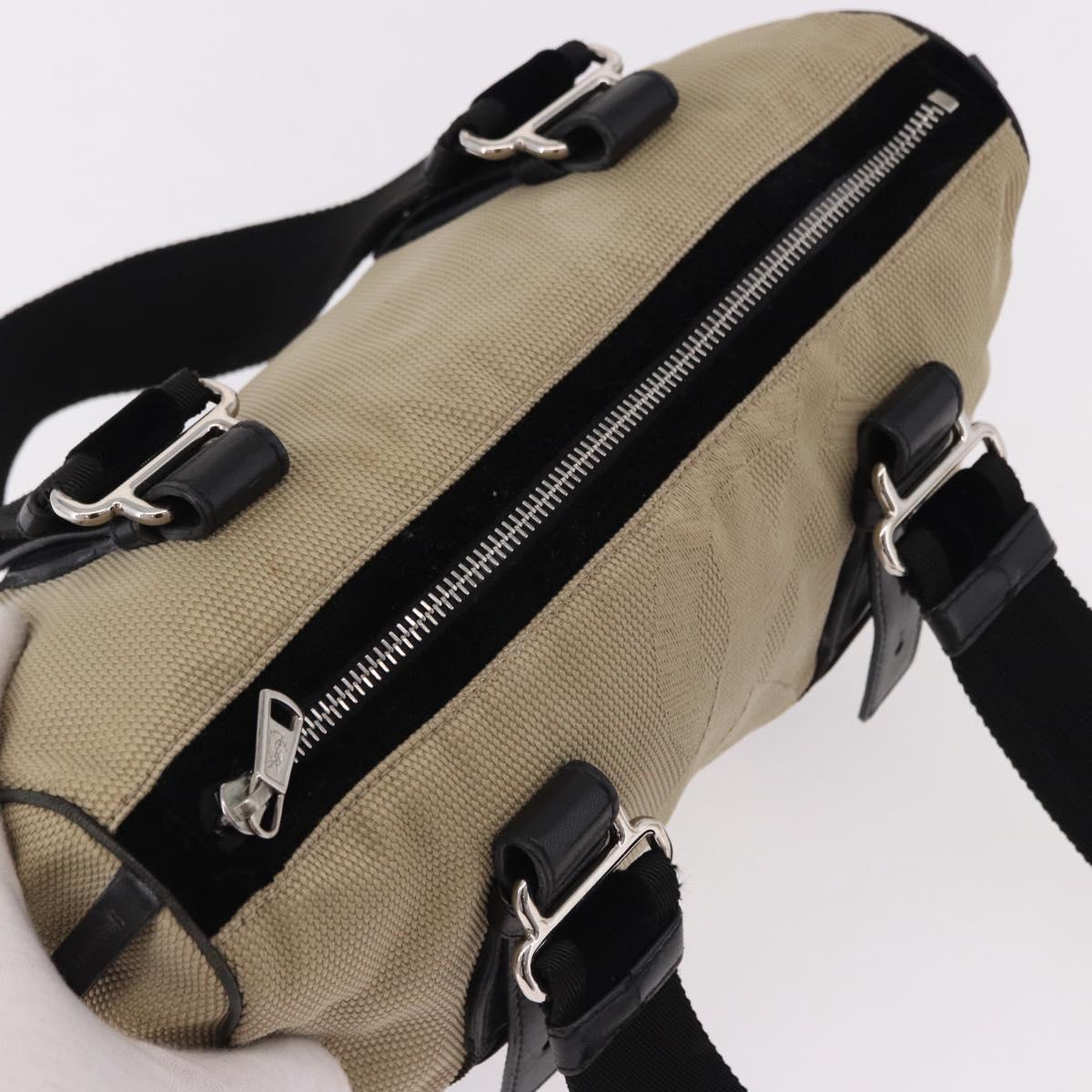 SAINT LAURENT Hand Bag Canvas Beige Silver Auth bs36099A