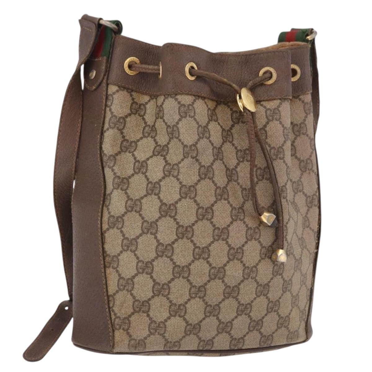 GUCCI GG Supreme Web Sherry Line Bag PVC Beige Gold 164 02 034 Auth bs36100