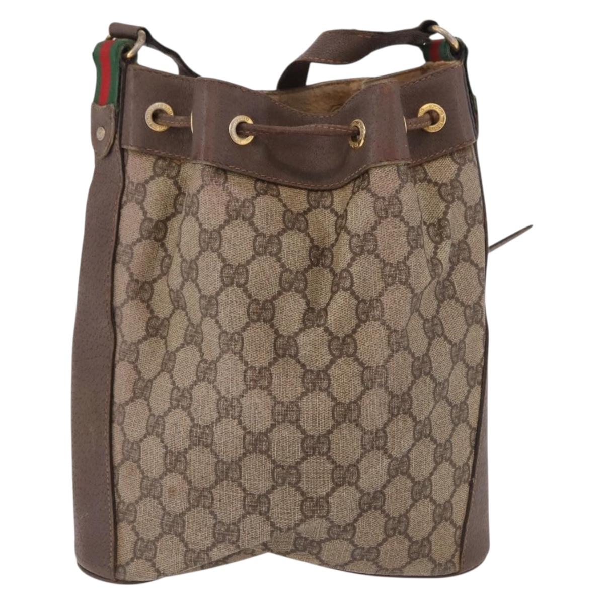 GUCCI GG Supreme Web Sherry Line Bag PVC Beige Gold 164 02 034 Auth bs36100