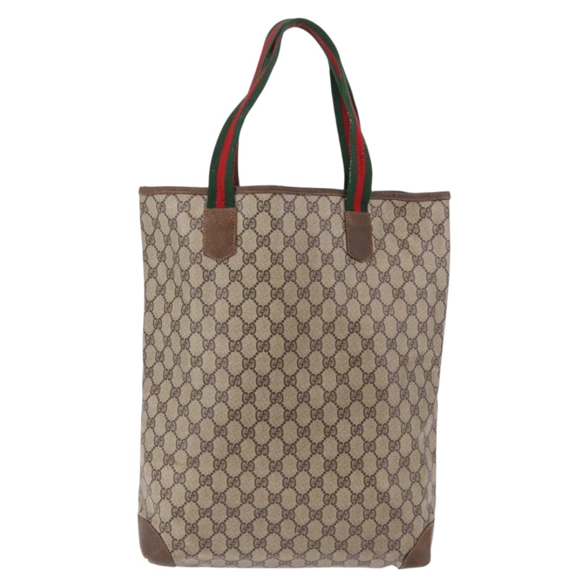 GUCCI GG Supreme Web Sherry Line Tote Bag PVC Leather Beige Auth bs36101