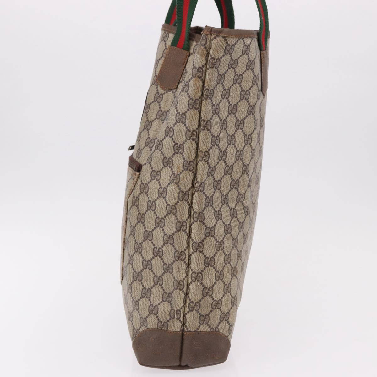 GUCCI GG Supreme Web Sherry Line Tote Bag PVC Leather Beige Auth bs36101