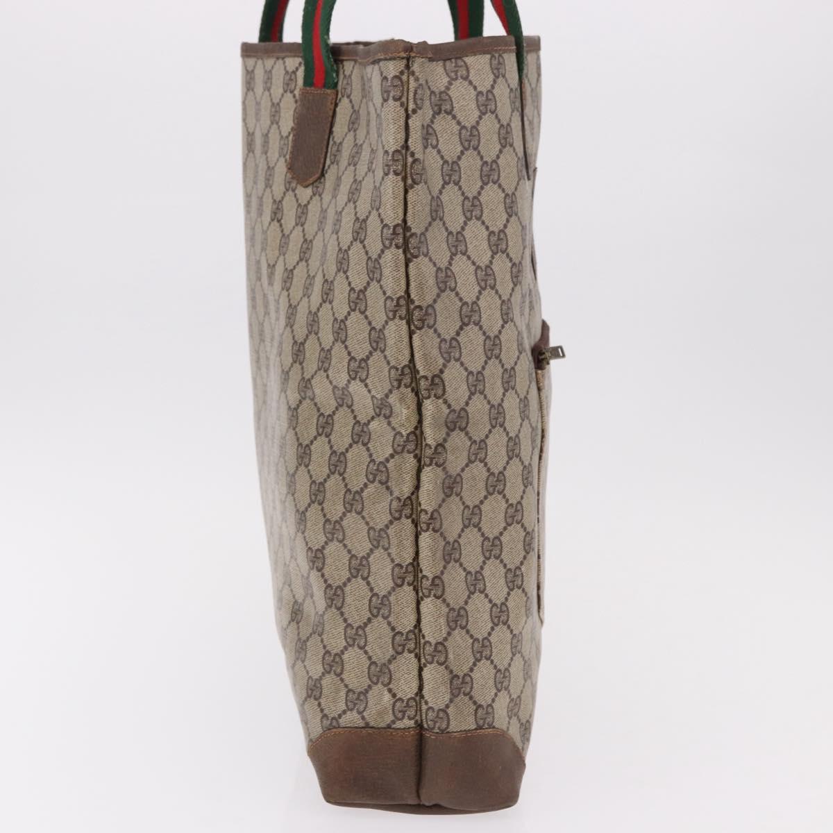 GUCCI GG Supreme Web Sherry Line Tote Bag PVC Leather Beige Auth bs36101