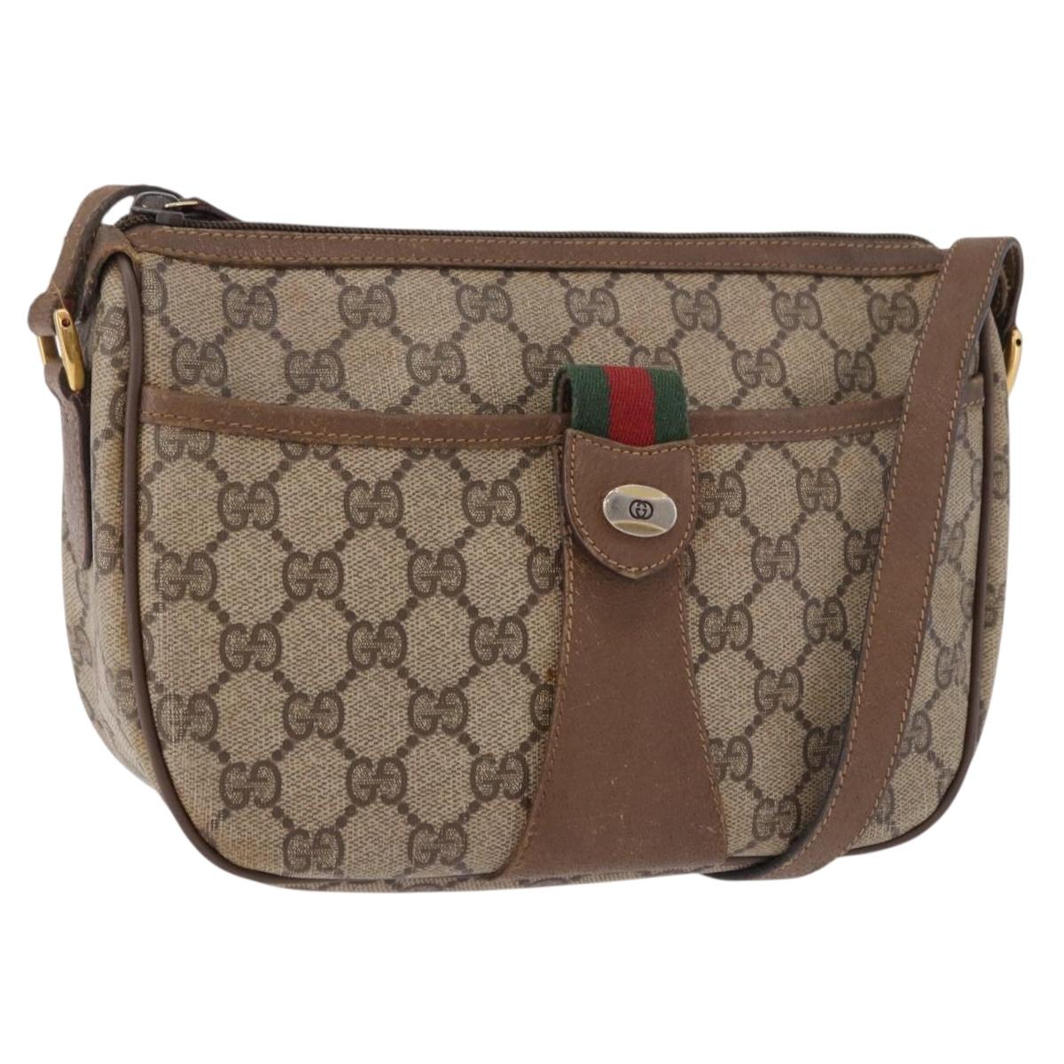 GUCCI GG Supreme Web Sherry Line Bag PVC Beige Gold 89 02 032 Auth bs36114