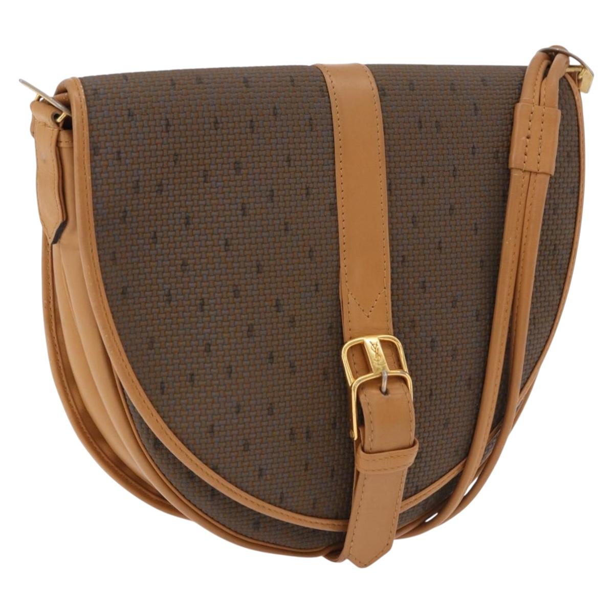 SAINT LAURENT Shoulder Bag PVC Canvas Beige Gold Auth bs36115