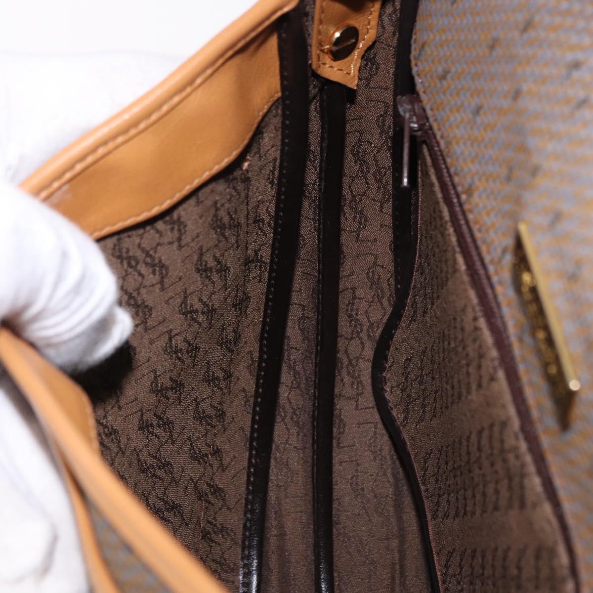 SAINT LAURENT Shoulder Bag PVC Canvas Beige Gold Auth bs36115