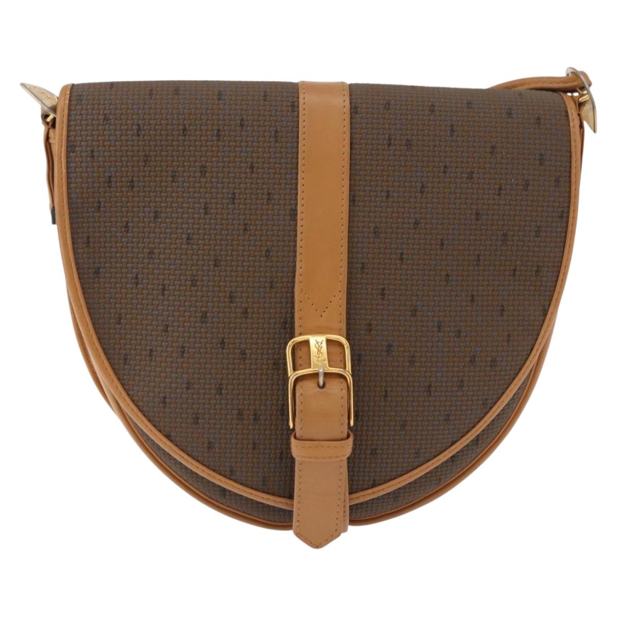 SAINT LAURENT Shoulder Bag PVC Canvas Beige Gold Auth bs36115