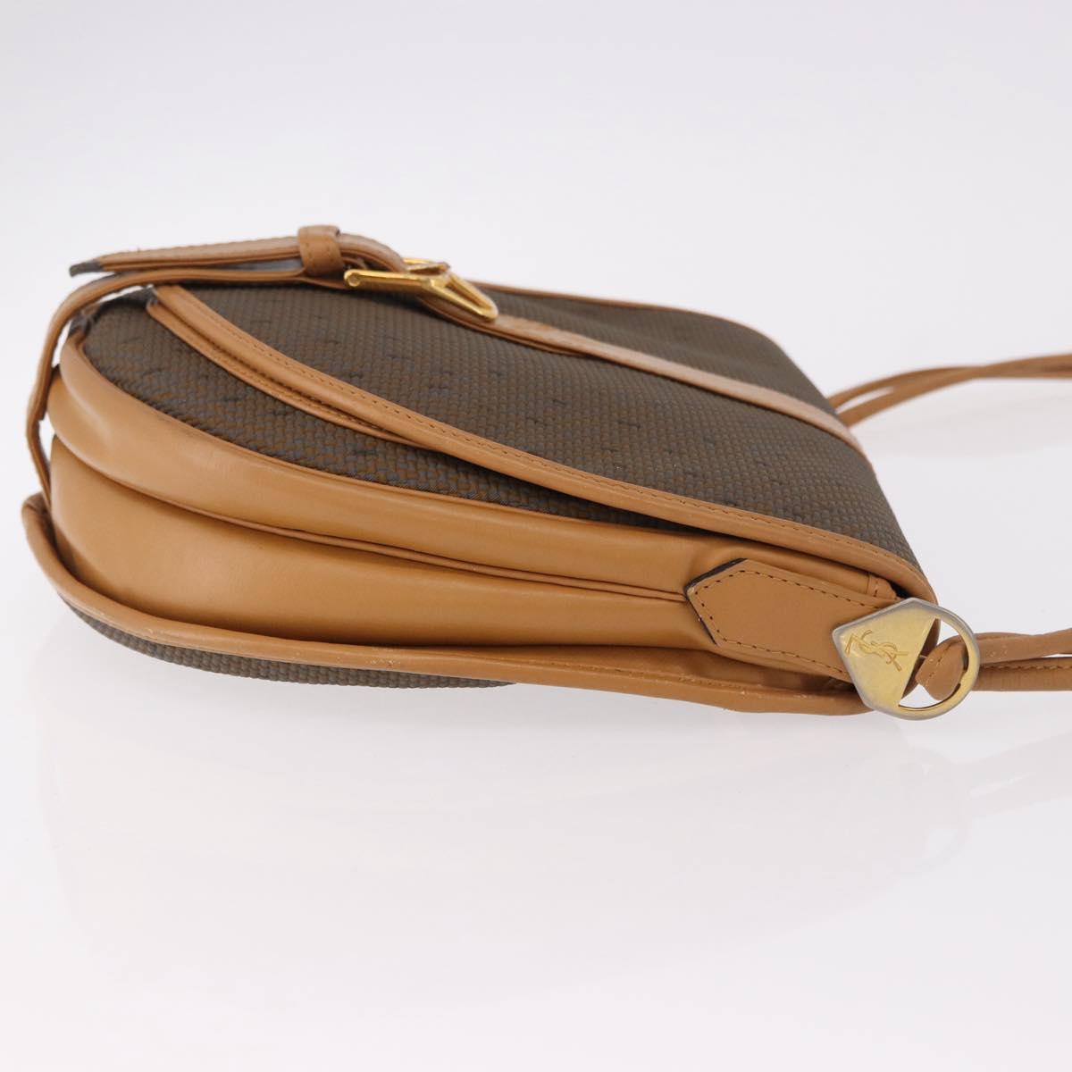 SAINT LAURENT Shoulder Bag PVC Canvas Beige Gold Auth bs36115