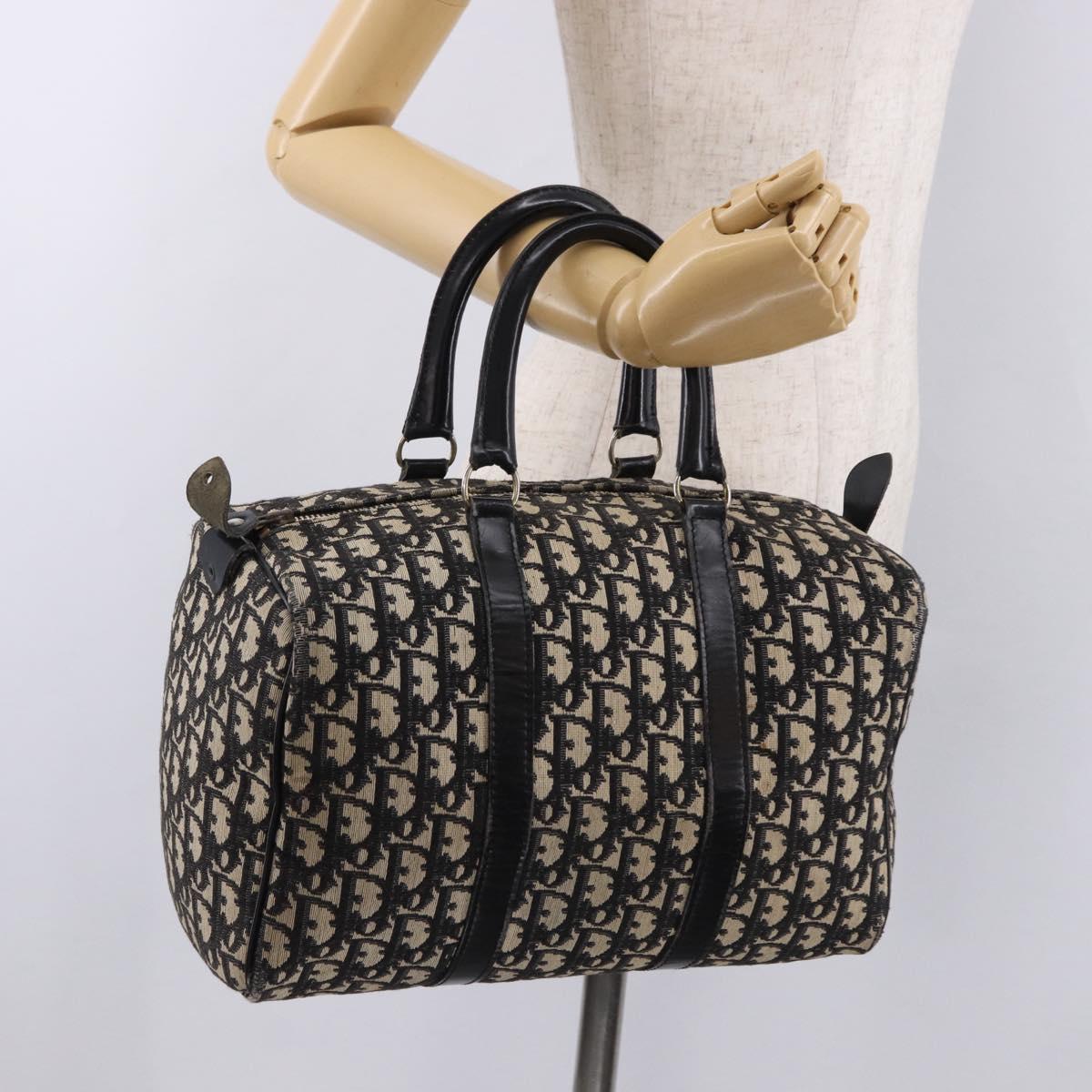 Christian Dior Trotter Canvas Boston Bag Black Silver Auth bs36116A