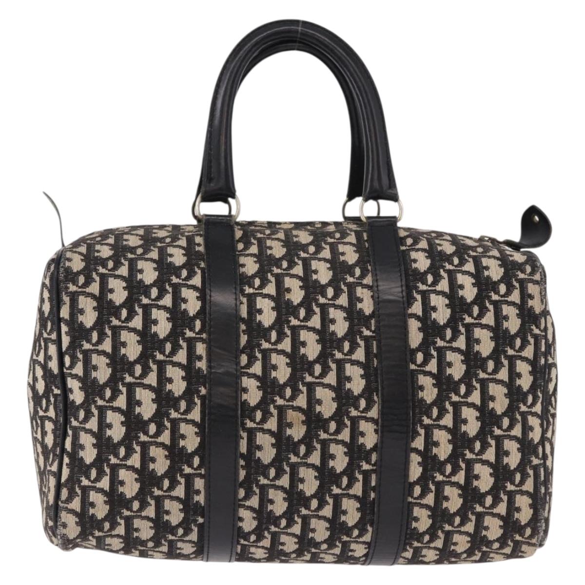 Christian Dior Trotter Canvas Boston Bag Black Silver Auth bs36116A