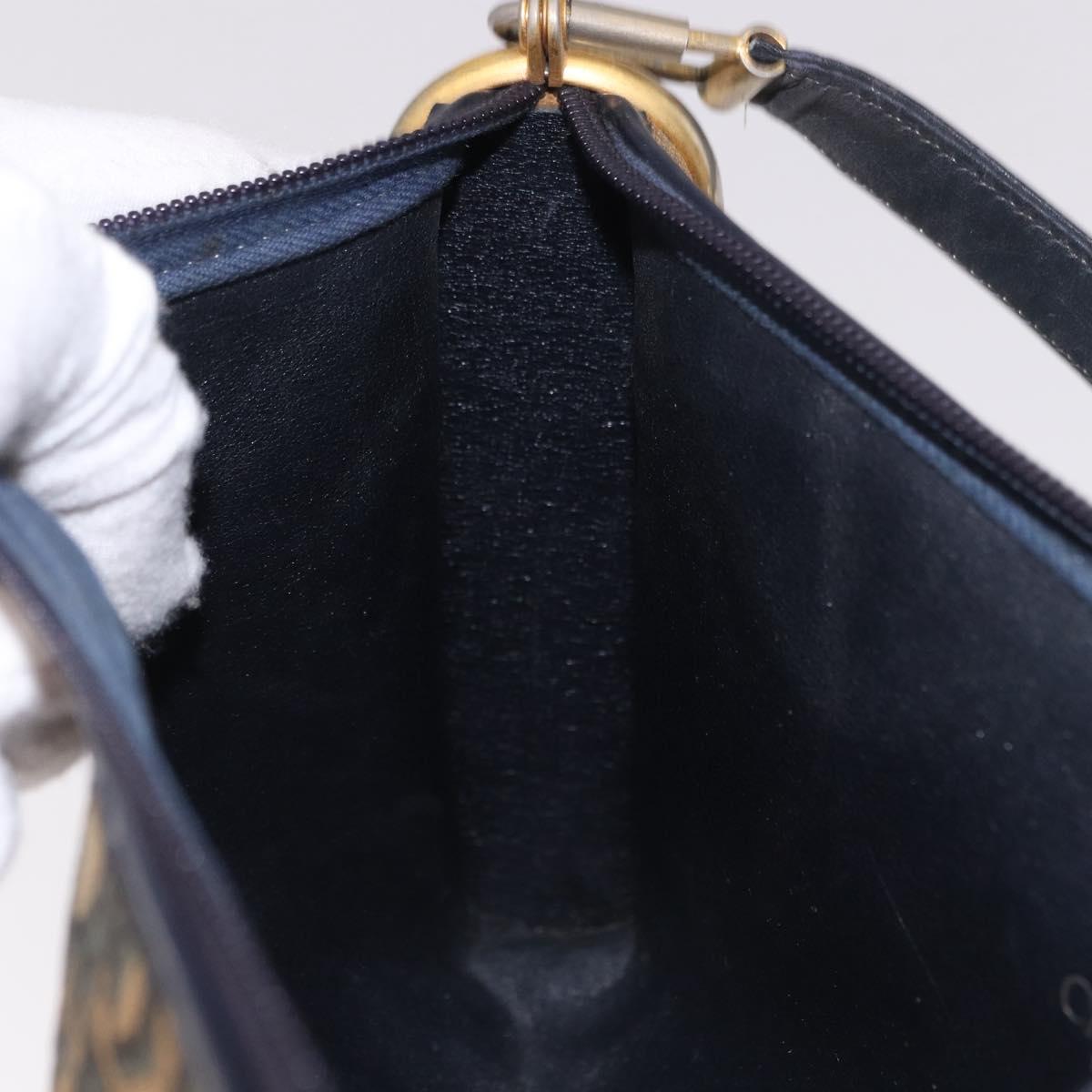 Christian Dior Trotter Canvas Shoulder Bag Navy Gold Auth bs36117