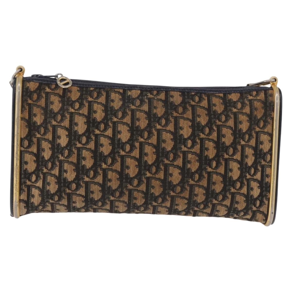 Christian Dior Trotter Canvas Shoulder Bag Navy Gold Auth bs36117